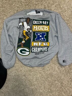 STARTER Green Bay Packers Gray Crewneck Sweatshirt - Green, Yellow, White